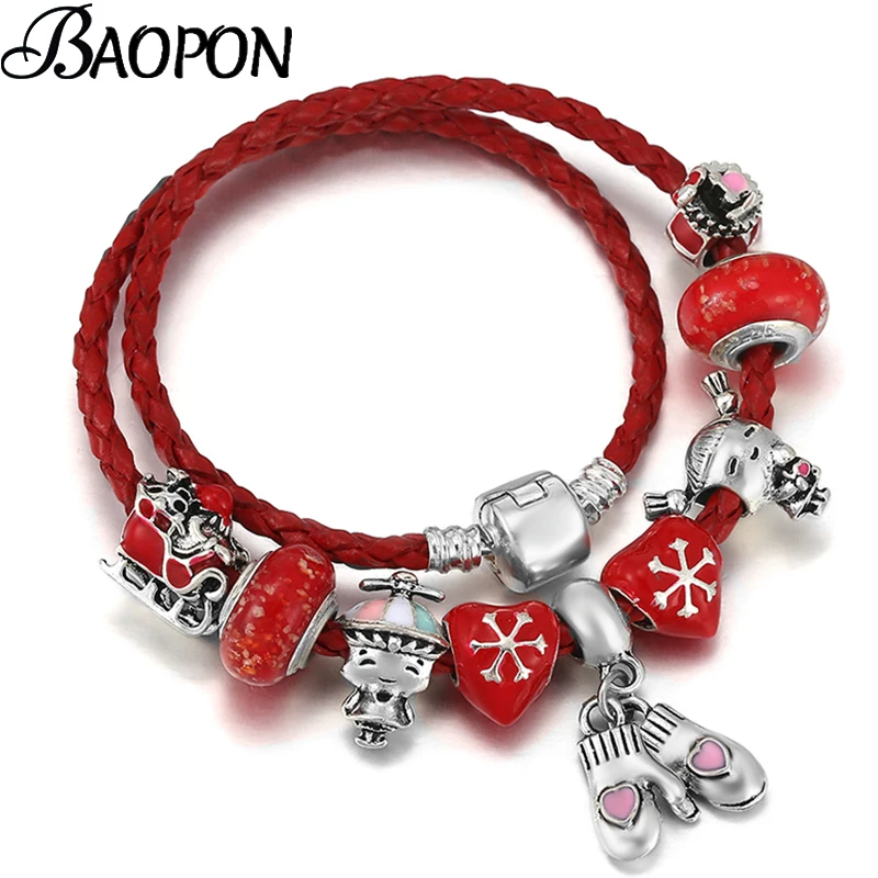 Guantes de Color plateado para niño y niña, pulsera de cuentas con de agua, de árbol de Navidad, pulsera con dijes para mujer, regalo de joyería para niños AliExpress