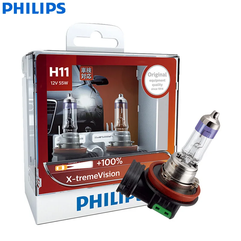 Светодиодная лампа Philips X-treme Vision H1 H4 H7 H11 9003 9005 9006 HB2 HB3 HB4 XV 12V+ более яркий светильник автомобильные галогенные лампы головного светильник, X2