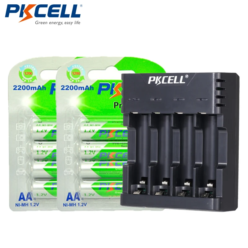 2 шт/8 шт PKCELL LSD NiMh AA перезаряжаемый аккумулятор 2200mAh 1,2 V предварительно заряженные батареи+ AA/AAA NiMh/NiCd зарядное устройство для 1-4 батареи