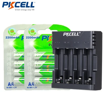 

2Pack/8Pcs PKCELL LSD NIMH AA Rechargeable Battery 2200mAh 1.2V Pre-charged Batteries +AA/AAA NiMh/NiCd Charger For 1-4 Battery