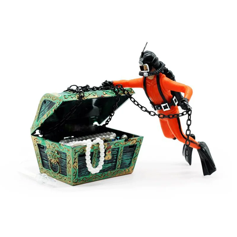 Acquario Decorazione Fish Tank Waterscape Treasure Box Air Drive Frogman Hunter Aquarium Diver Per Acquario Accessori Aria Pesce