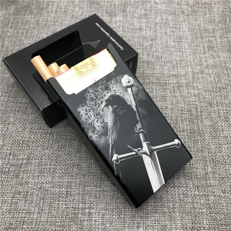 Customized Ultra-Thin Tiger Totem Aluminum Cigarette Case with Laser Engraving