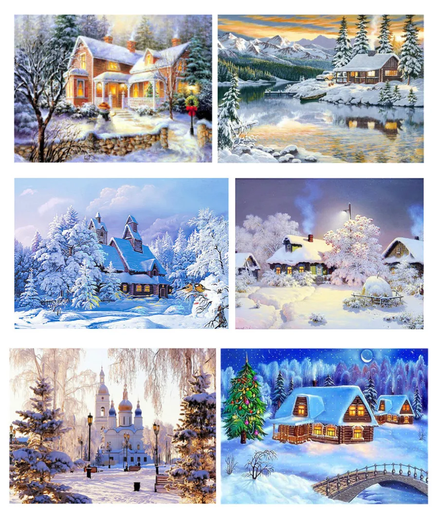5D DIY Diamond painting House Winter trees Scenery Cross Stitch Picture Home Decor | Дом и сад