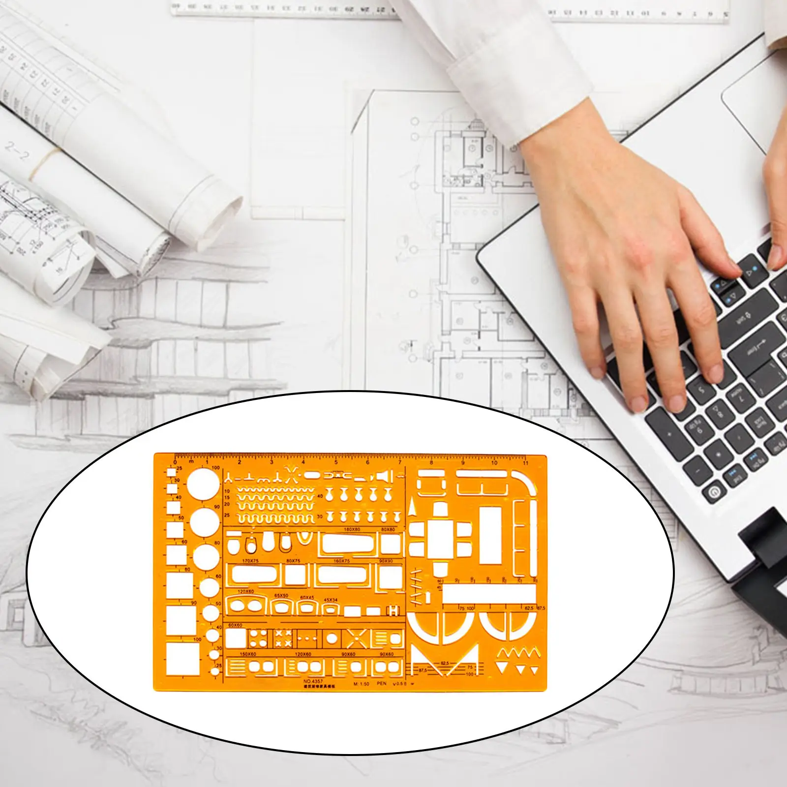 1:50 Scale Templates Ruler Architecture Measuring Drainage Stencil for Furniture Drawing Building Interior Design House Plan