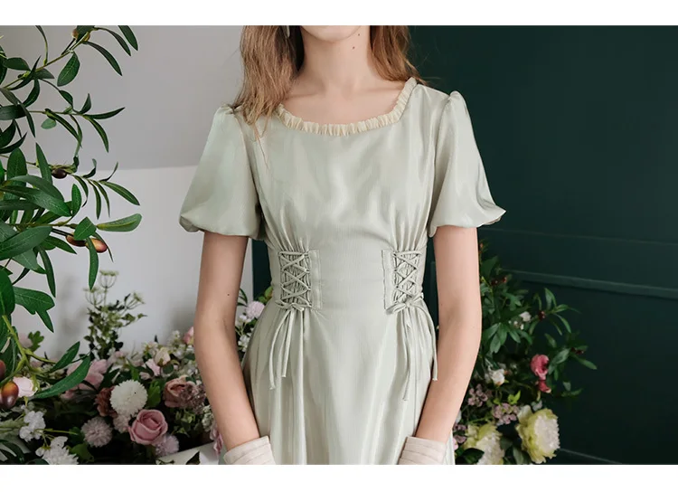 Летнее платье женское винтажное элегантное тонкое Повседневное платье vestido de festa дамское Бандажное Ретро атласное длинное платье с коротким рукавом и круглым вырезом