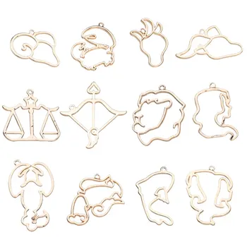 

1 Set 12pcs DIY Crystal Epoxy Metal Frame Holder Twelve Constellations Themed Design Pendent Charms for Friends (Golden)