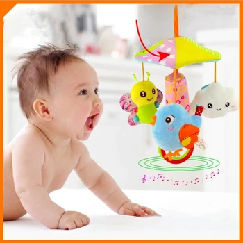 

Cartoon baby toy animal cart pendant music rotating bed hanging 0-1 year old rattle bed bell toy