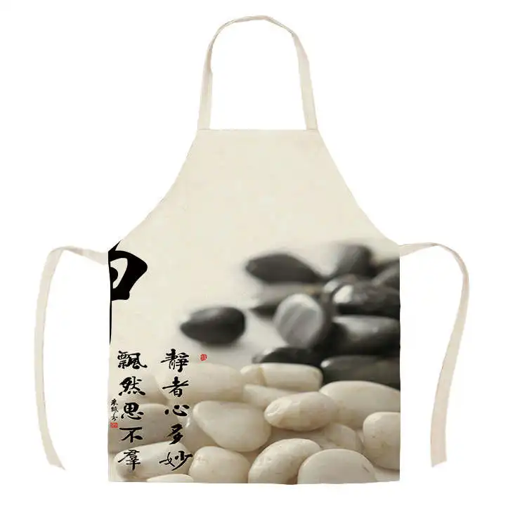 1Pcs Kitchen Apron Personalized Chinese characters Printed Sleeveless Cotton Linen Aprons for Men Women Home Cleaning Tools