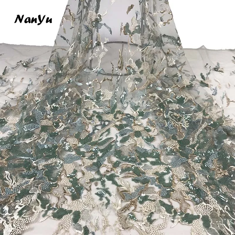 NanYu тюль кружевной ткани Французский роскошный маленький блесток тюлевые ткани с вышивкой для платья Свадьбы NY999