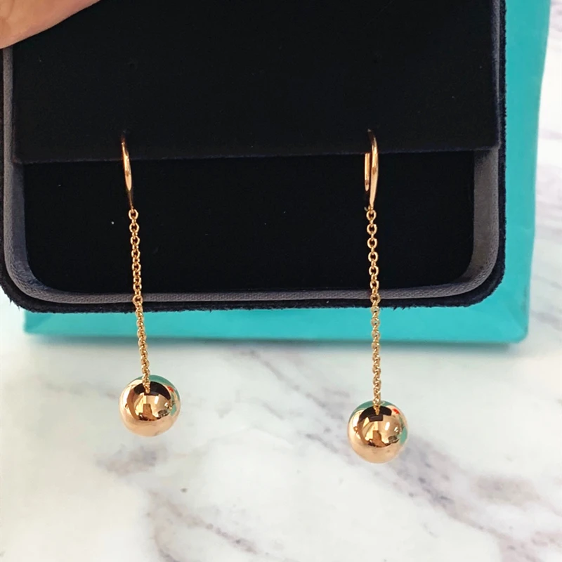 

SHINETUNG S925 sterling silver, simple and temperament gold round bead earrings, 1: 1 high-end women's jewelry.