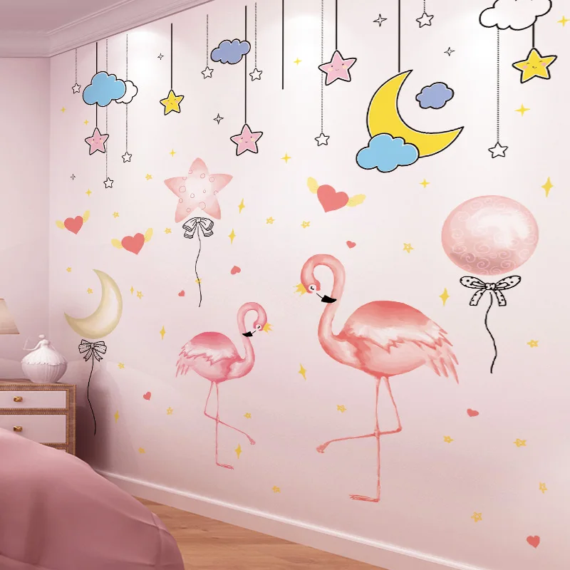 

[shijuekongjian] Flamingo Animals Balloons Wall Stickers DIY Stars Clouds Wall Decals for Kids Rooms Nursery Home Decoration
