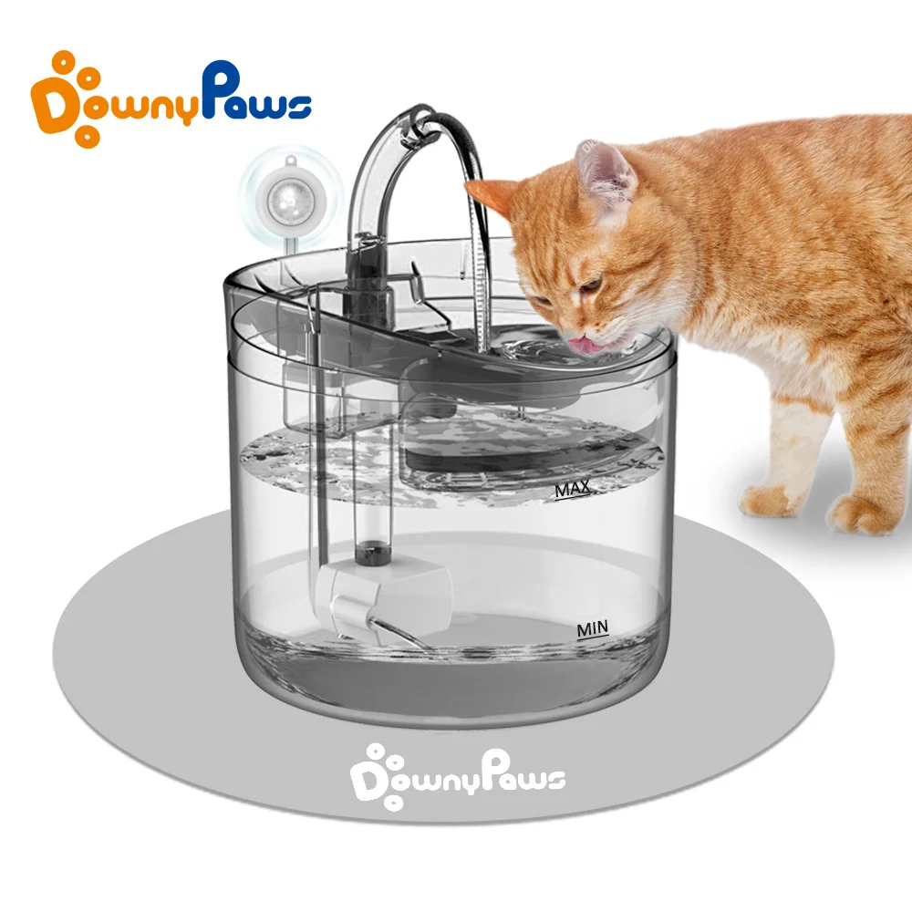 2l gato automático fonte de água com torneira dispensador de água do cão transparente bebedor pet beber alimentador 2 filtros, sensor movimento