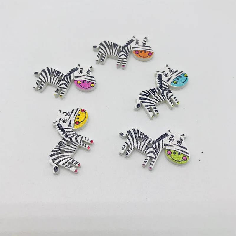 

XINDONG Wooden Buttons Animal Zebra Horse Shaped Decorative Wood Button For Clothing DIY Decoration Scrapbooking 10 pcs