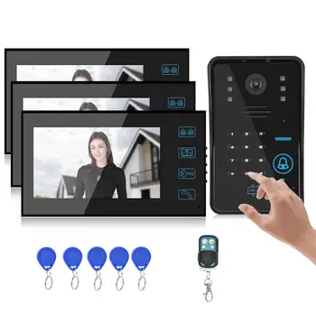 

7inch Video Doorphone 3 Monitors Password Card Night Access System 100-240V Video Doorphone