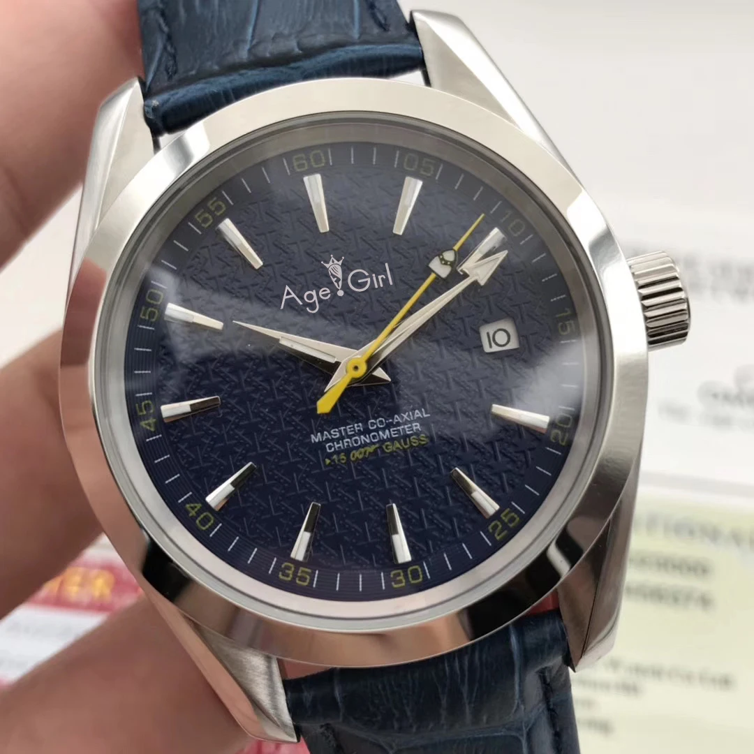 

Luxury Brand New Men Automatic Mechanical Silver Blue Leather Yellow Stainless Steel Watch Chronometer Master Sapphire 007 Gauss