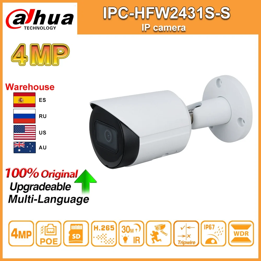 Dahua Original IPC-HFW2431S-S 4MP HD POE SD Karte Slot H.265 IP67 IK10 30M IR Sternenlicht IVS WDR Erweiterbar Mini kugel IP Kamera Dahua Original IPC-HFW2431S-S 4MP HD POE SD Karte Slot H.265 IP67 IK10 30M IR Sternenlicht IVS WDR Erweiterbar Mini kugel IP Kamera