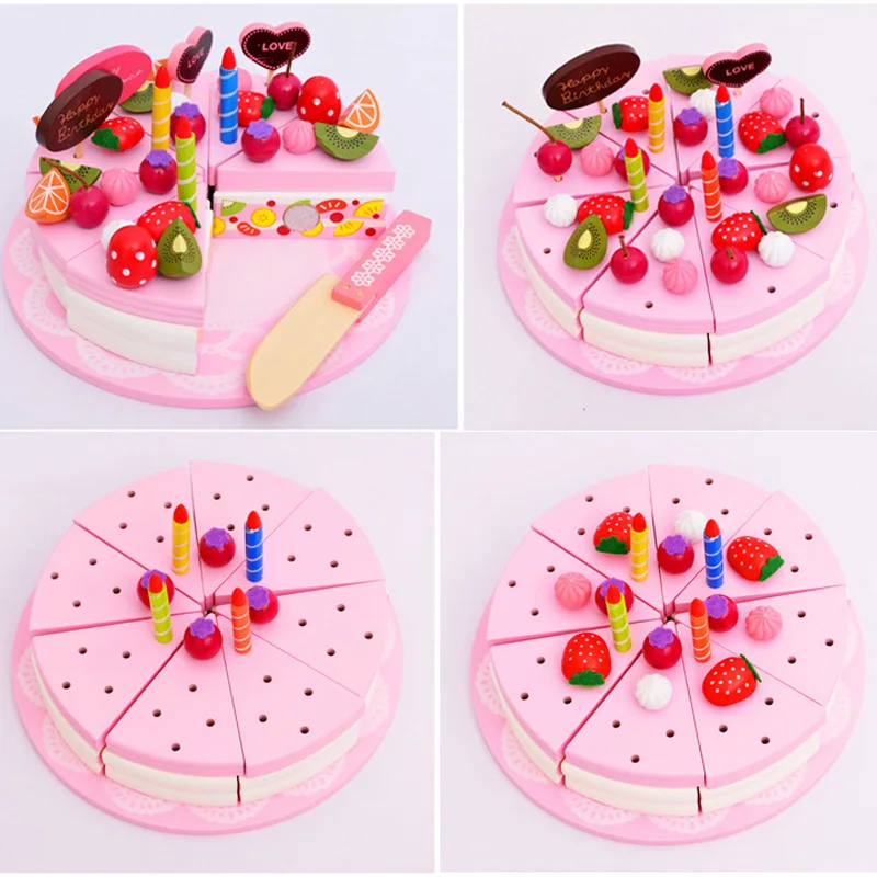 New 1 Set Pretend Play Toys Kitchen Set Cream Cake Cutting Wooden Toys Magnetic Children Cognitive Puzzle Educational D113