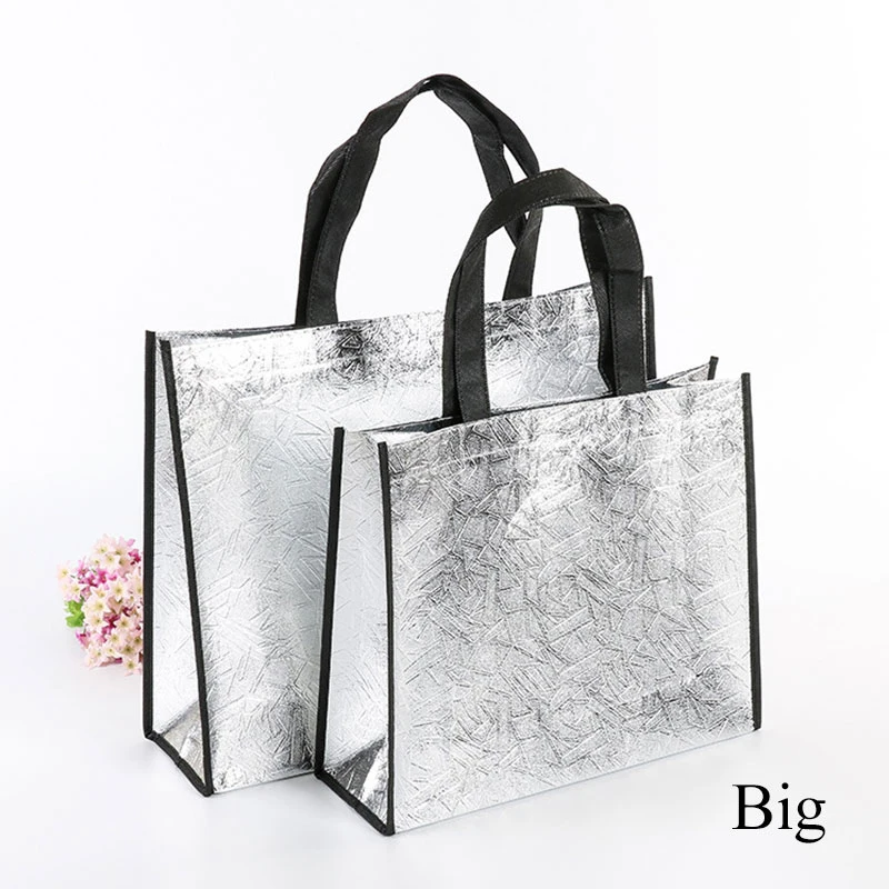 Модная складная сумка для покупок с лазерной обработкой многоразовая Эко-Сумка Большая вместительная Водонепроницаемая тканевая Нетканая сумка женская сумка для хранения - Цвет: big silver