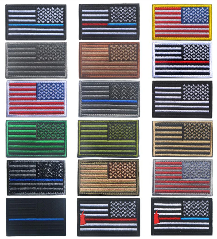 Обратный американский флаг США Патч тонкая синяя линия красная линия Флаг Армии США полная вышивка тактические военные петлевые патчи
