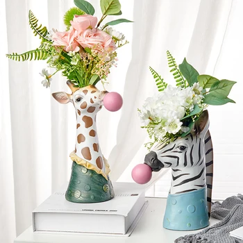 

Simple Resin Simulation Flower Arrangement Animal Vase Decoration Home Bubble Zebra Flower Arrangement Container Home Decoration