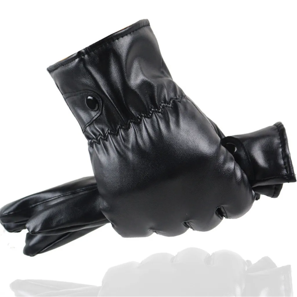 Мужские перчатки из натуральной кожи, утепленные осенне-зимние теплые перчатки с сенсорным экраном на весь палец, черные перчатки высокого качества, бархатные S019