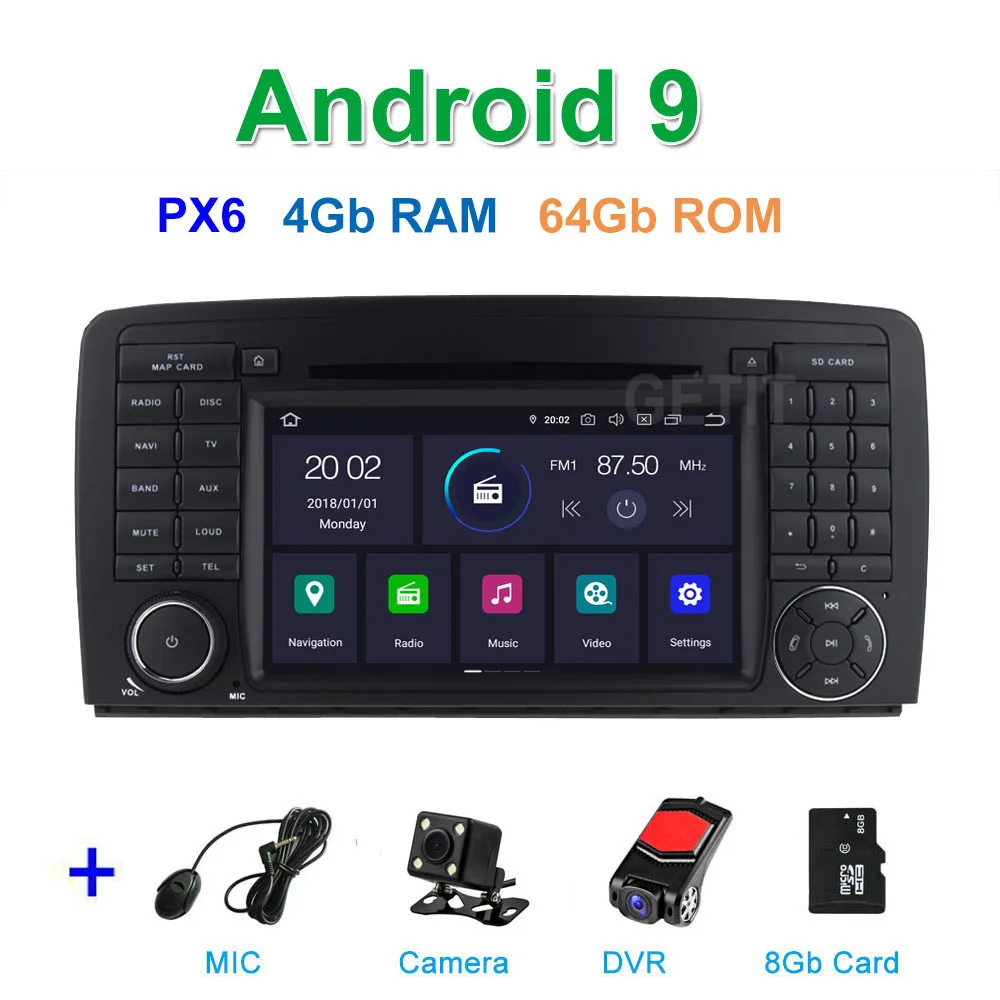 PX6 4G CAM DVR SD DSP 64G PX6 Android 9,0 автомобильный DVD мультимедиа радио gps для Mercedes Benz R Class W251/R280/R300/R320/R350/R500 - Цвет: PX6 4G CAM DVR SD