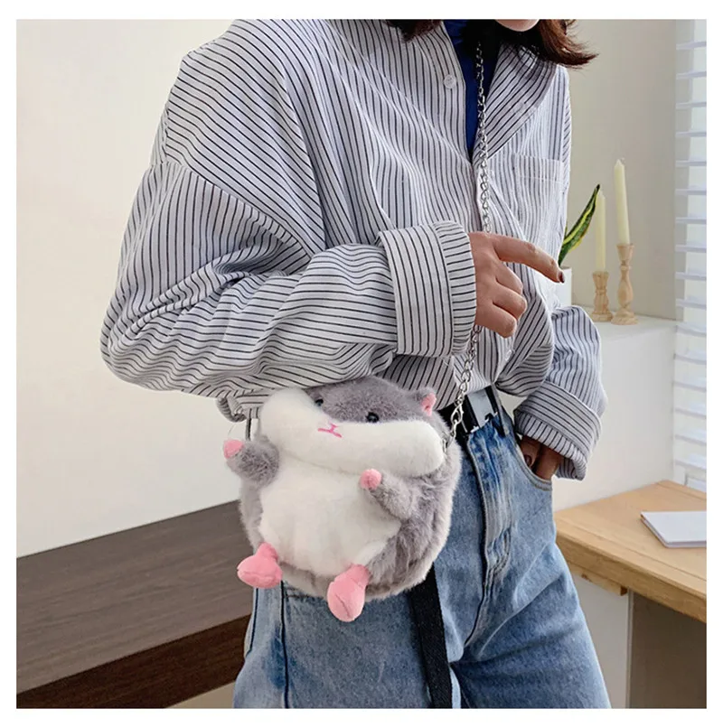 Cute Cartoon Round Fat Hamster Pikachu Mouse Rats Plush Backpack Toys Key Phone Crossbody Bag Shoulder Bags Dolls (11)