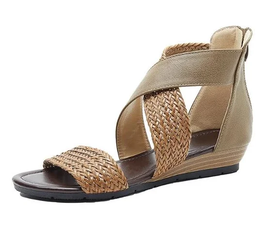 Women Shoes Sandals Summer Low Heel Shoes PU Leather Gladiator Luxury Shoes Women Designers Zapatos De Mujer YK024