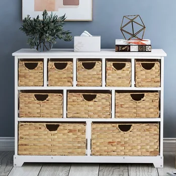 

Large Storage Chest Of Drawers With Baskets Solid Sideboard For Hallway Bathroom (10 Drawers)