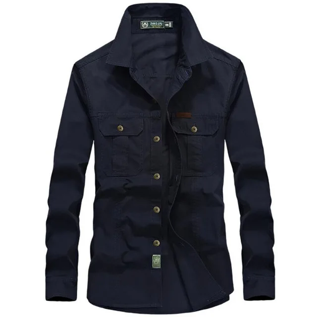 Navy Blue Мужской военный армейский тактический рубашки с длинным рукавом брендовая одежда весна осень тонкий Повседневное платье рубашка Hemise Homme Плюс Размер 6XL - Цвет: Navy Blue