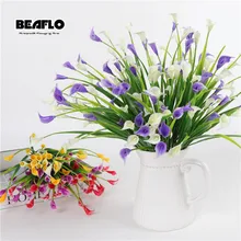 1 букет искусственных цветов Калла Шелковый Искусственный цветок Флер с пластиковыми листьями Флорес для DIY домашнего сада Свадебные украшения