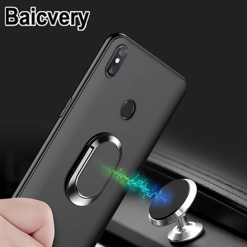 Ультратонкий матовый чехол с магнитным кольцом на палец для OUKITEL C15 Pro черный