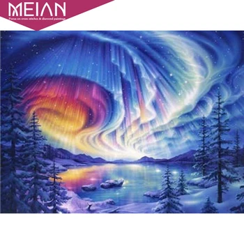 

2020 MEIAN Aurora Diamond Painting Kits Diamond Mosaic Landscape Full round Diamond Embroidery Beads DIY Cross Stitch Kit Home