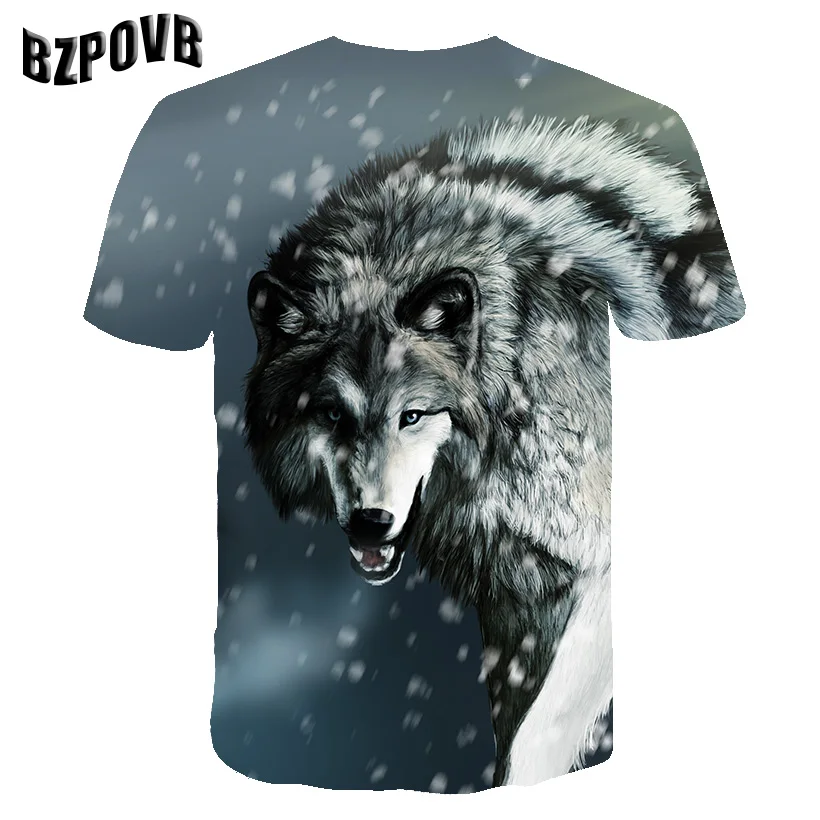 new men's 3D wolf head print men's t-shirt hip hop fashion casual cotton t-shirt tee black white S-6XL