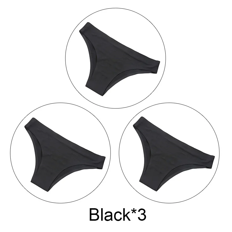 Black-3 3 шт./партия, бесшовные стринги, шелк льда, соблазнительные женские трусики, нижнее белье, стринги, однотонное нижнее белье, низкая посадка, большие размеры, трусы женские - Цвет: Black-3