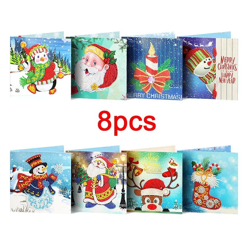 8pcs DIAPAI Алмазная картина поздравительные открытки мультфильм Рождественские открытки на день рождения 5D DIY Дети фестиваль вышивка поздравления открытки подарок - Цвет: 8pcs