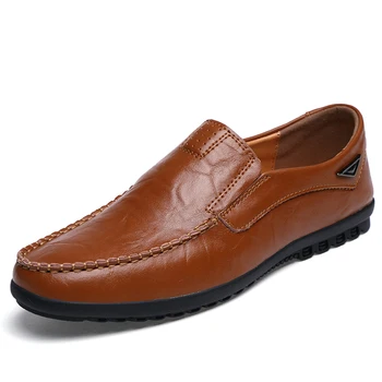 

Men Loafers Genuine Leather Men Casual Shoes Luxury Brand Loafers Moccasins Breathable Slip on Black Driving Shoes Plus Size