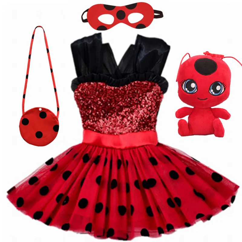 

Carnival 2020 Lady bug cosplay Girls Dress Summer Clothes Ladybug Party Dress Children's day Lace Dot Baby Girls Dresses