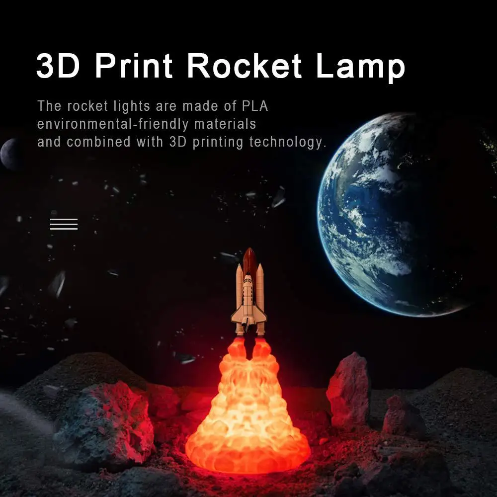 Экологически чистые 3D печатные ракетные огни лунный свет космический челнок огни умный дом ночные огни Новые экзотические настольные лампы