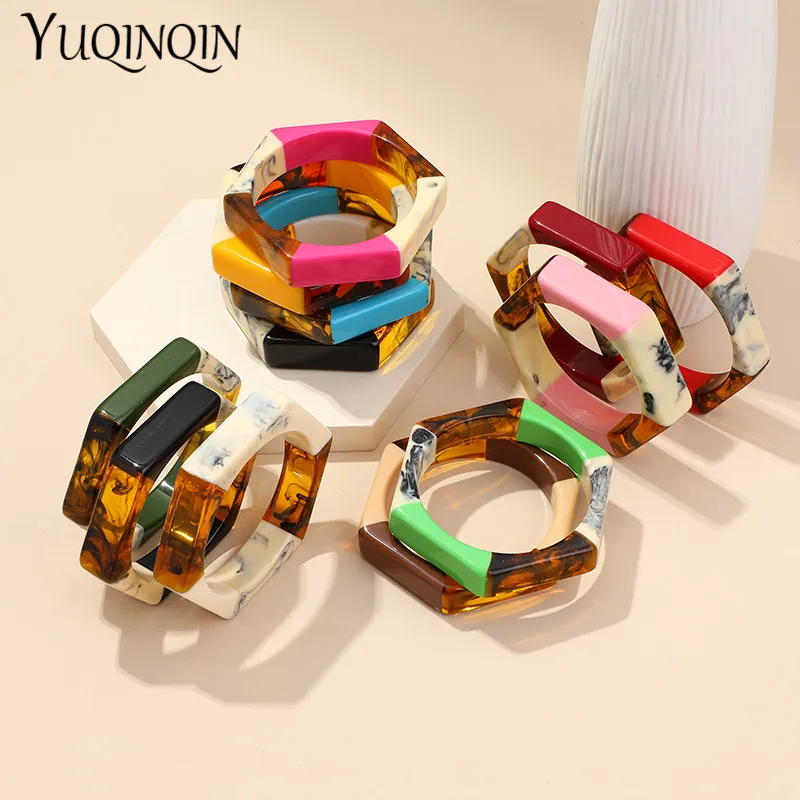 Acrylic Fashion Cuff Bracelets Bangles for Women Mix Colors Hexagon Geometric Resin Simple Bracelet Charm Gifts Jewelry Trendy bangle bracelet