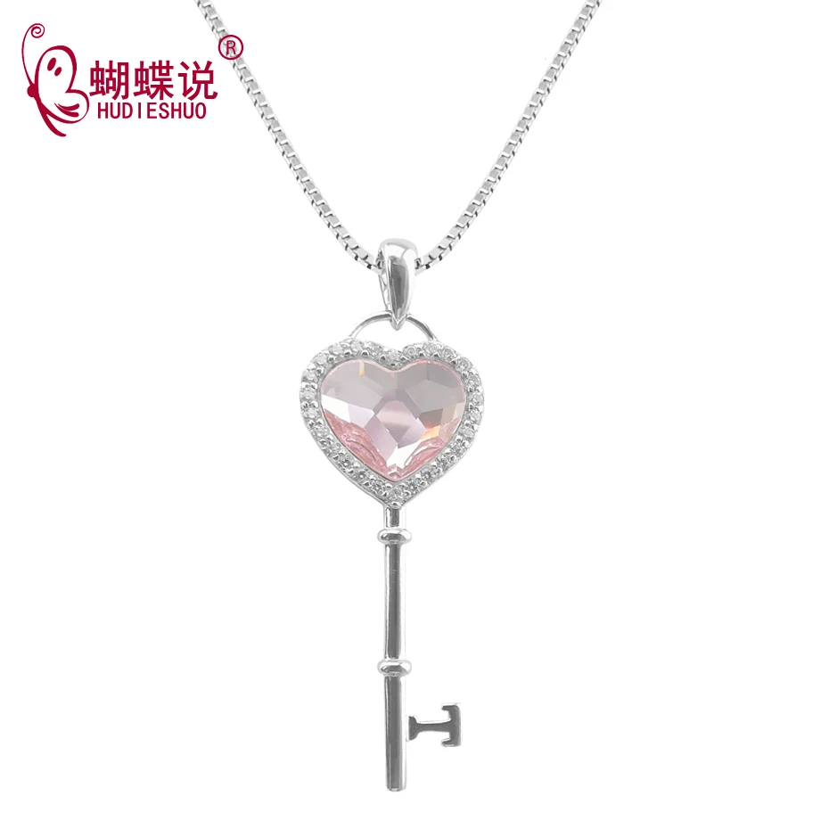 HUDIESHUO романтические 925 SterlingSilver ожерелье с подвеской в виде ключа для женщин