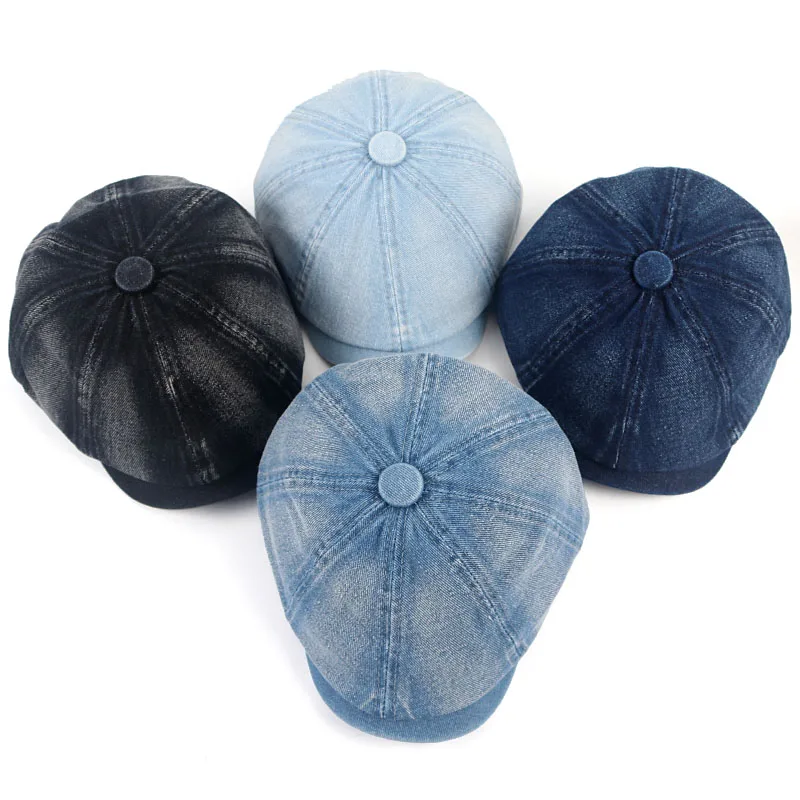 Cotton Denim Beret Hat Men Women 2022 Fashion Spring Vintage Boinas Para Hombre Peaky Blinders Newsboy Flat Caps Octagonal Hats painter beret hat