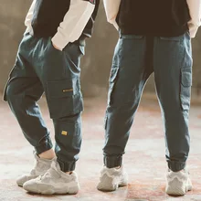 Детская одежда; комбинезон с тремя карманами; коллекция года; сезон весна; брюки для мальчиков; стиль; Детские модные длинные брюки из чистого хлопка