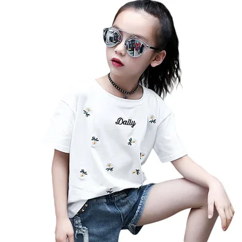 

Girls Tees Embroidery T-Shirts For Girls Children Clothing O-Neck Teenage Girls Tops Summer Kids Clothes 4 6 8 10 12 14
