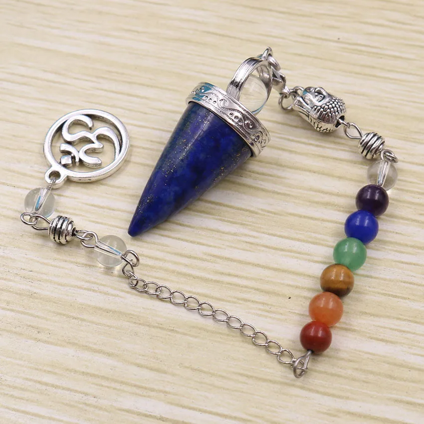 Lapis Lazuli XSM Новое поступление конусная форма маятник натуральная Подвеска из камней 7 Чакра 3D голова Будды Йога Wicca Маятник для divination приданое - Окраска металла: Lapis Lazuli