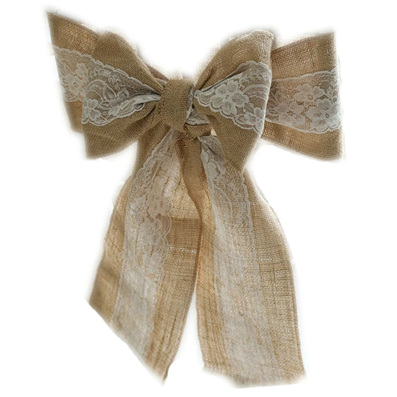 New 10Pcs 240X15 см кружевной стул с джутовым баннером поясом чехол Hessian джутовый