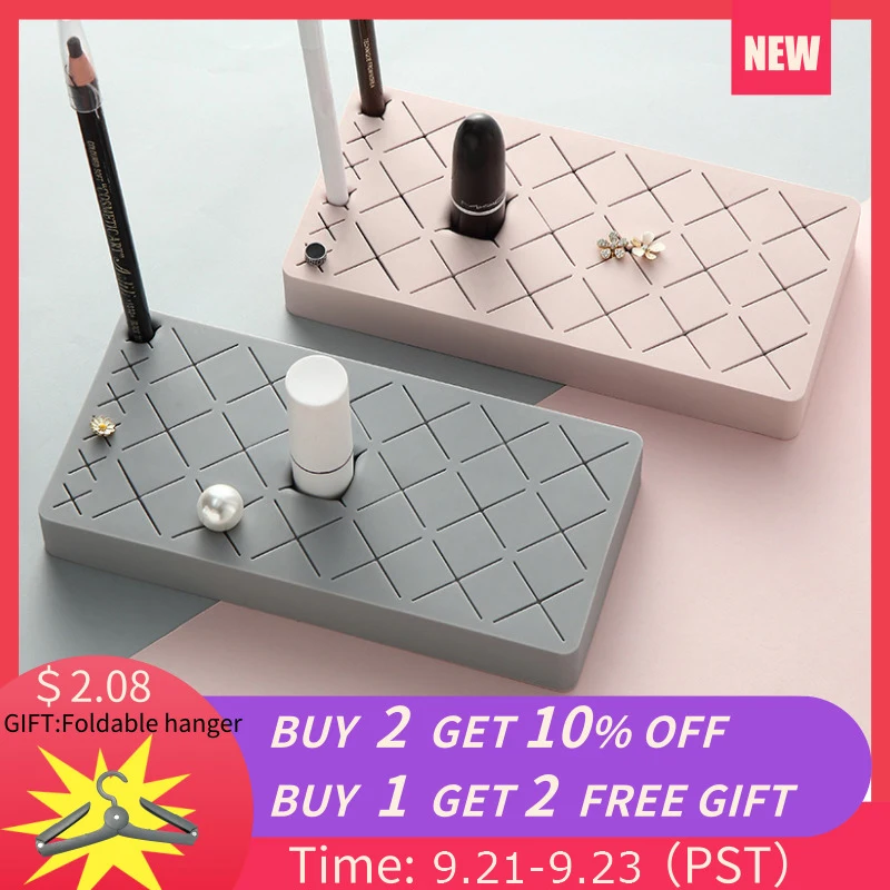 

Silicone Lipstick Storage Box 24 Grids Makeup Organizer Embedded Cosmetic Display Stand Eyebrow Pencil Holder For Cosmetics