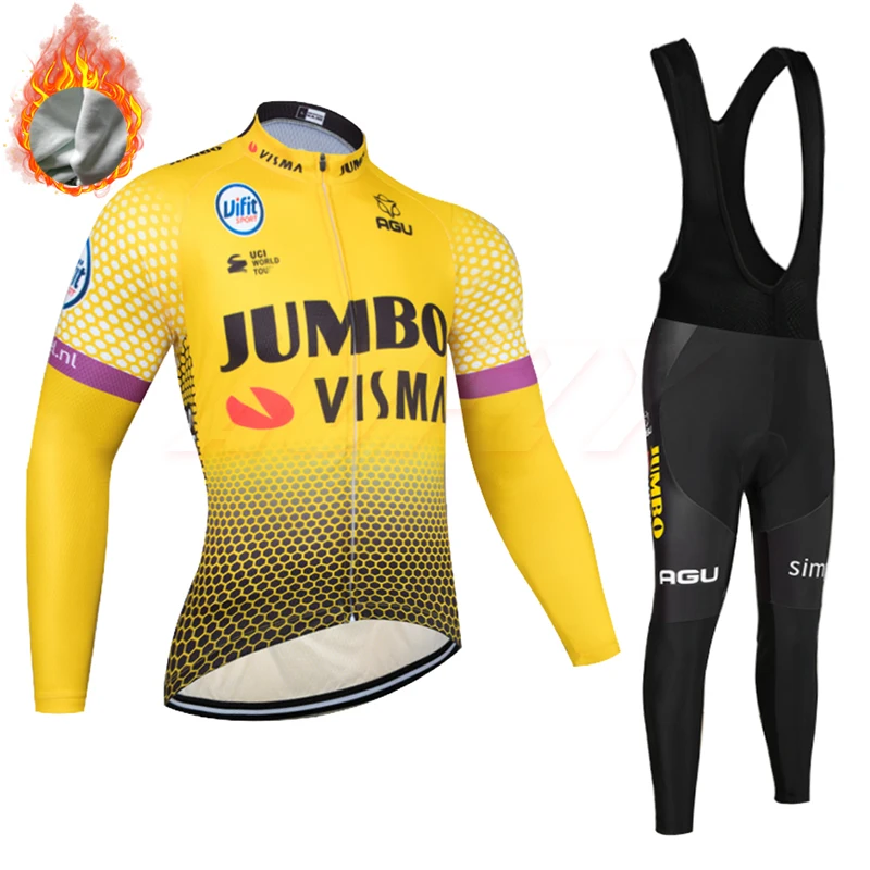 Зима, куртки для велоспорта JUMBO TEAM 9D, велосипедные штаны, Ropa Ciclismo, Мужские Термо флисовые, pro трикотаж для велосипедистов, одежда для велоспорта - Цвет: Wool black strap set
