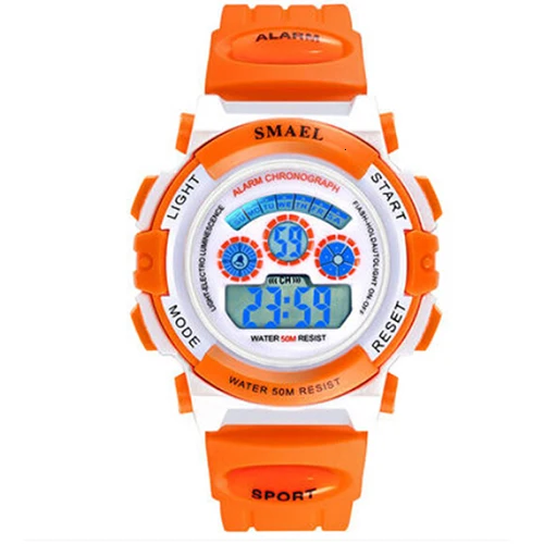 SMAEL детей часы для девочек цифровые часы lcd детей 50 м Водонепроницаемый Наручные часы студенческие часы для девочек - Цвет: Orange Digital