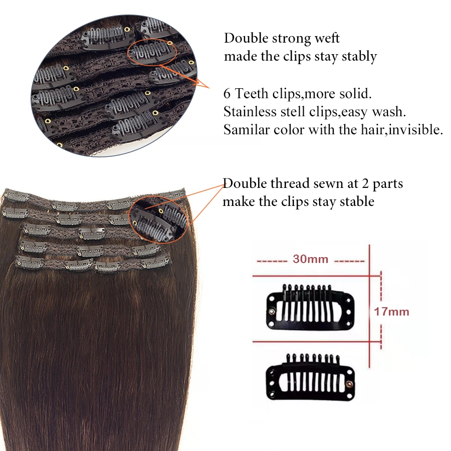 Sindra Remy Straight Clip In Human Hair Extensions 14''-22inch 100% Human Hair Clips In Hair Extensions Color 4